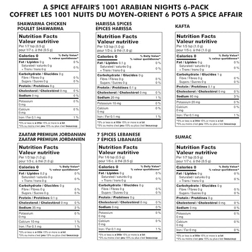 A Spice Affair’s Arabian Nights 6 Variety Pack | Middle Eastern Spice Gift Set Featuring Shawarma Harissa Zaatar Kafta Sumac &amp Seven Spice Blends | All-Natural Non-GMO Filler-Free | Perfect