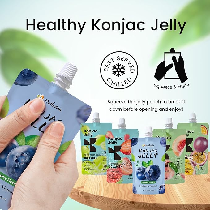 Hethstia High-Protein Ramen Variety 6-Pack and Konjac Jelly Variety Pack 10 Pouches Drinkable Jelly– Blueberry Peach Passion Fruit Green Grape Strawberry