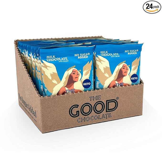 The Good Chocolate - Keto Milk Chocolate Style Squares 80% Less Sugar Lower Net Carb Snack Lower Calorie Creamy Chocolate Candy 24 Square Family Pack