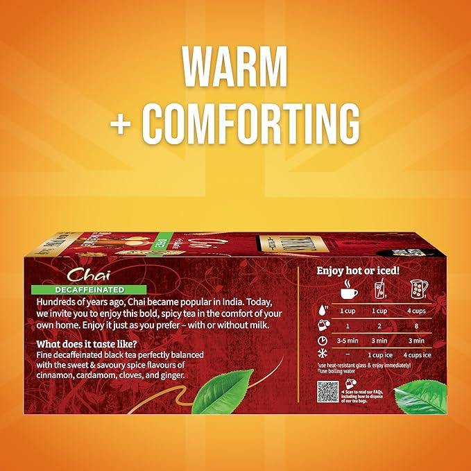 Twinings Decaffeinated Chai Individually Wrapped Bags 100 Count (Pack of 1) Sweet Savoury Spices Enjoy Hot or Iced 100 Teabags