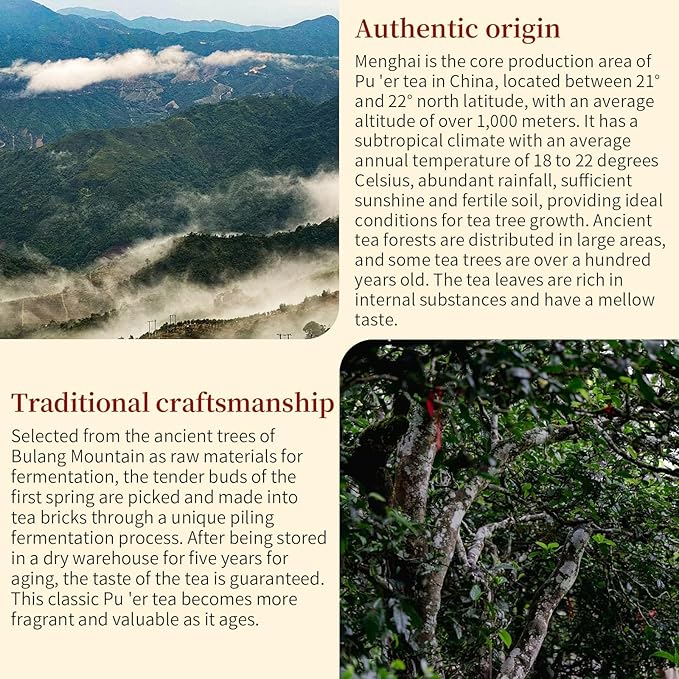XIXICHA Classic Premium Pu-erh Tea Brick Grade AAA Produced in 2020 Aged Ripe Pu 'er Ancient tree Pu 'er tea Cake Worth collecting Produced in MenghaiYunnan 500g/17.64oz（250g*2）Additive-free Chinese