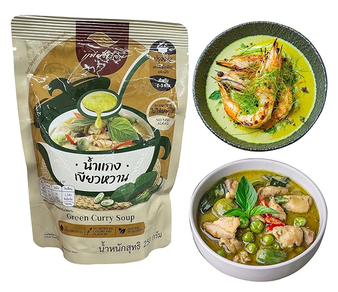 Maesriruen Thai Green Curry Soup Ready-to-Use 250 ml (8.81 oz) – Authentic Thai Flavor Mild Spicy Quick &amp Easy Cooking