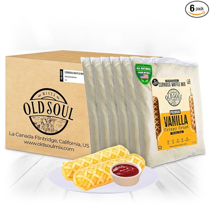 OldSoul Professional Corndog Waffle Mix | GLUTEN FREE | Vanilla Flavour | 30 Lbs | 840 Waffles (30 Lbs Gluten Free)