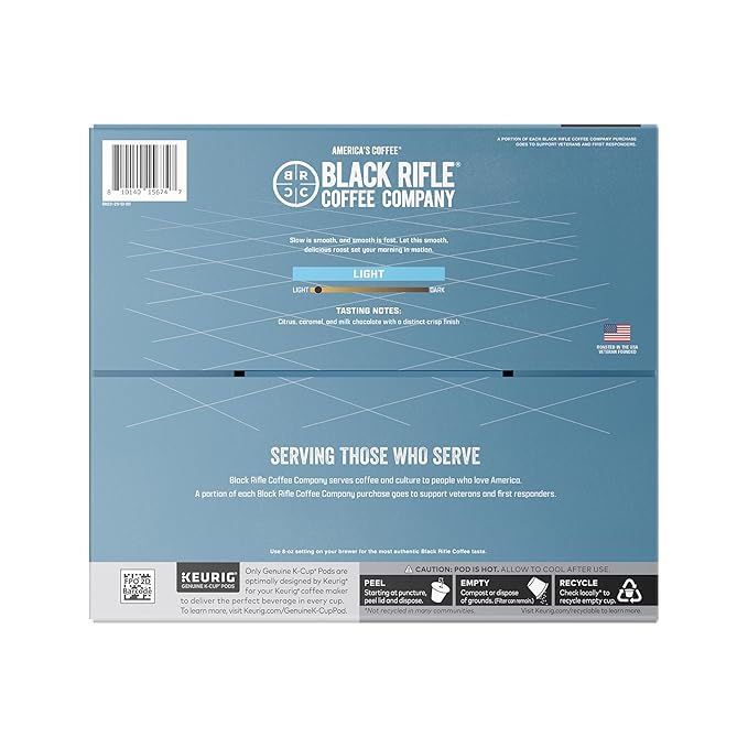 Black Rifle Coffee Company Silencer Smooth 50 Count Light Roast K Cups - Single Serve K Cups Coffee Pods - Kcup Pods Compatible with Keurig 1.0 &amp 2.0 - Made from Arabica Beans