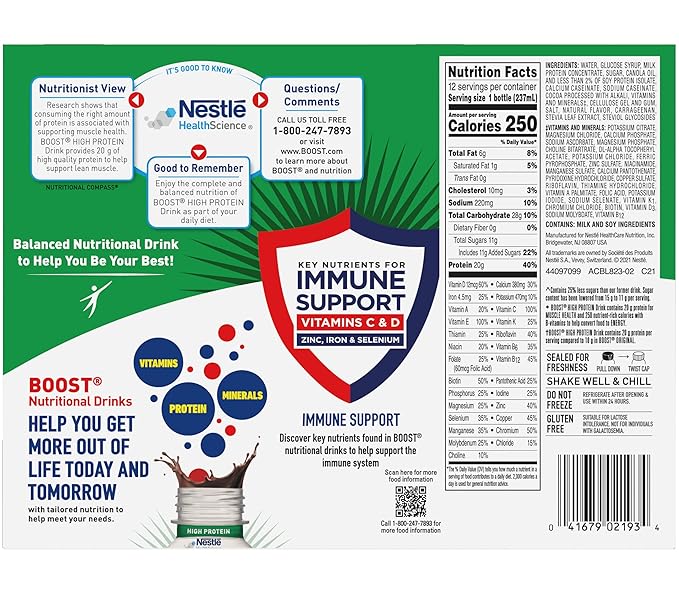 Boost High Protein Balanced Nutritional Drink Rich Chocolate Muscle Health &amp Energy with Protein Vitamins &amp Minerals 25% Less Sugars 8 FL OZ Bottles 12 CT (Pack of 1)