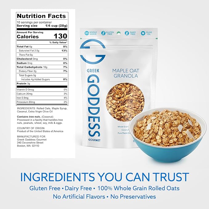 Greek Goddess Gourmet Granola Variety Pack – Baklava Bliss Harvest &amp Maple Oat with Nuts Honey Maple Syrup Coconut &amp Olive Oil – Greek-Inspired Gluten Free Granola 10oz Bags (3-Pack Ass