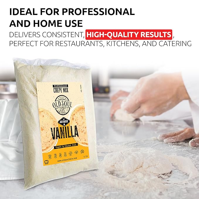 OldSoul Professional Crepe Mix | Dough Mix | Vanilla Flavour | 30 Lbs | 216 Crepes (30 Lbs Gluten Free &amp Vegan)