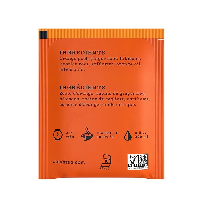 Stash Tea Sunny Orange Ginger Herbal Tea - Naturally Caffeine Free Non-GMO Project Verified Premium Tea with No Artificial Ingredients 18 Count (Pack of 6) - 108 Bags Total