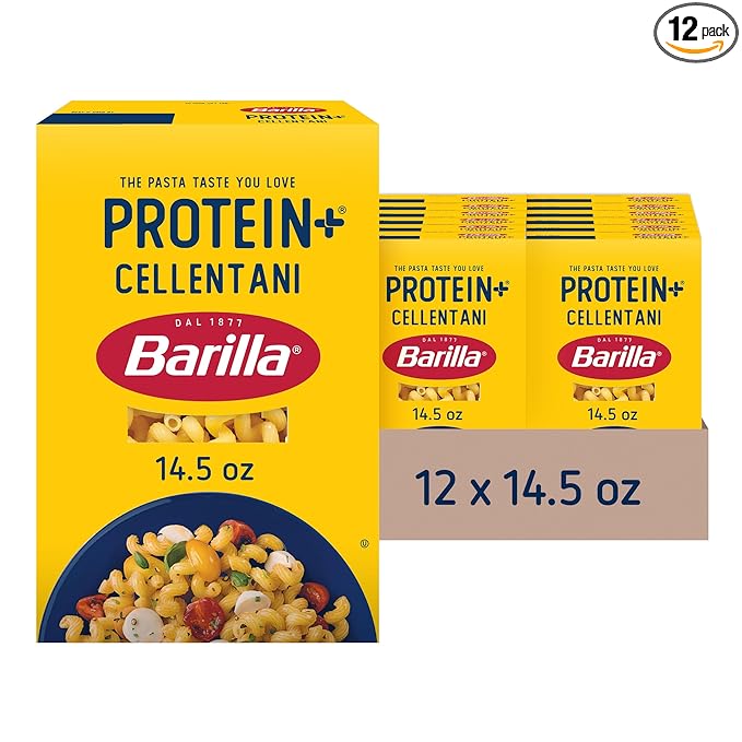 Barilla Protein+ (Plus) Cellentani Pasta 14.5 Ounce (Pack of 12) - plant based - Made from Lentils Chickpeas &amp Peas - Non-GMO Kosher Certified