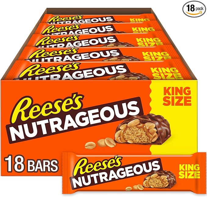 REESE'S NUTRAGEOUS Chocolate Peanut Butter Caramel and Peanut King Size Candy Bars 3.1 oz (18 Count)