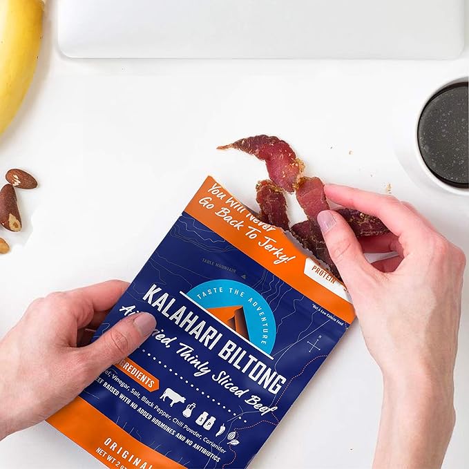 Original Kalahari Biltong Air-Dried Thinly Sliced Beef 2oz (Pack of 5) Sugar Free Gluten Free Keto &amp Paleo High Protein Snack