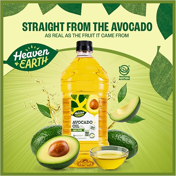 Heaven &amp Earth Premium Cold Pressed 100% Pure Avocado Oil 2 Liter | High Smoke Point 520F | Naturally Refined | Certified Kosher (including Passover)