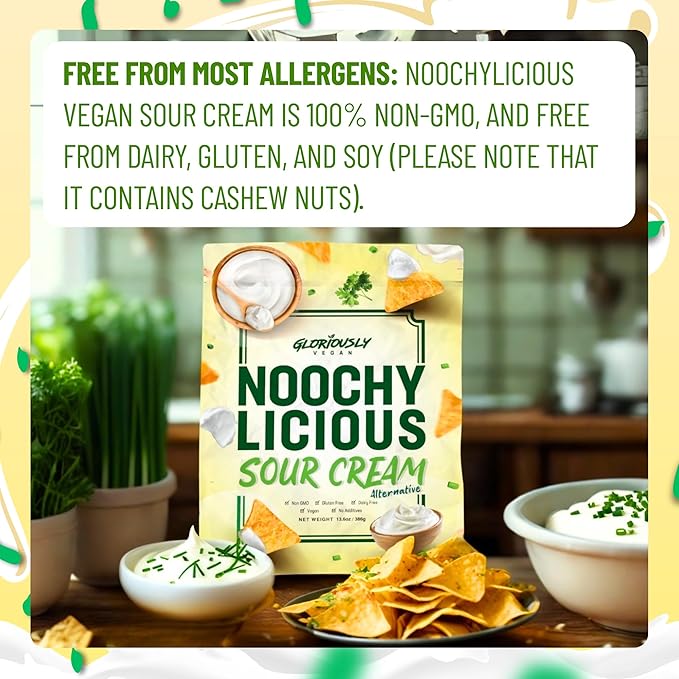 Gloriously Vegan NoochyLicious Sour Cream Powder – Smooth Tangy Dairy-Free &amp Plant-Based Seasoning – Lactose-Free Gluten-Free Non-GMO Sour Cream Alternative for Cooking &amp Snacking