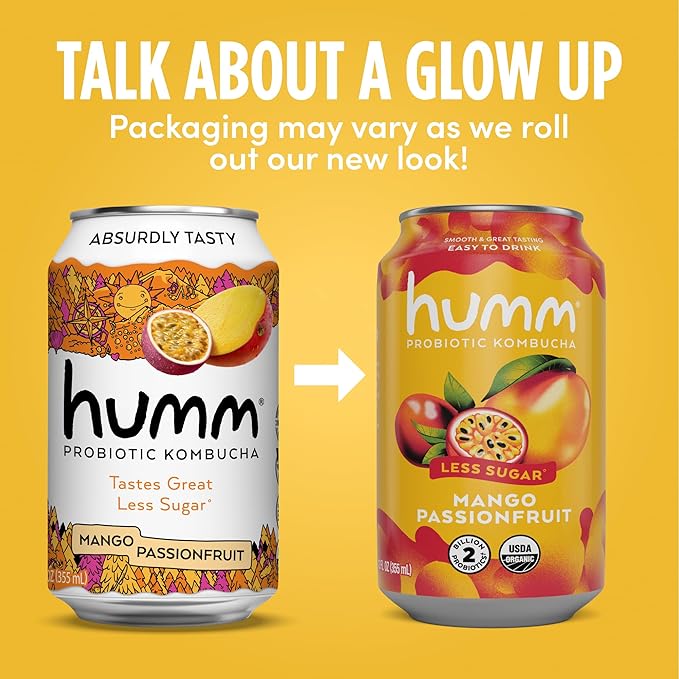 Humm Kombucha Sampler Pack Includes Original Mango Passionfruit Kombucha Zero Sugar Blood Orange Whole30 Approved Strawberry Blossom (Pack of 12)