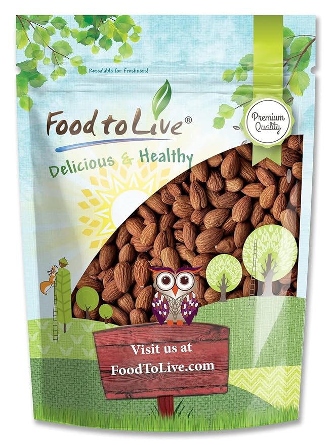 Food to Live Dry Roasted California Almonds 5 Pounds Oven Roasted Whole Nuts Unsalted No Oil Added Vegan Kosher Bulk. Good Source of Protein and Vitamin E. Great Keto-Friendly Snack