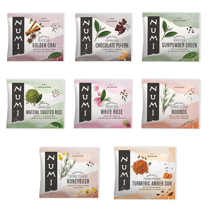 Numi Organic Tea Numi's Collection Variety Pack 16 Tea Bags Black Green White Pu-erh Maté &amp Herbal Packaging May Vary (Pack of 6)