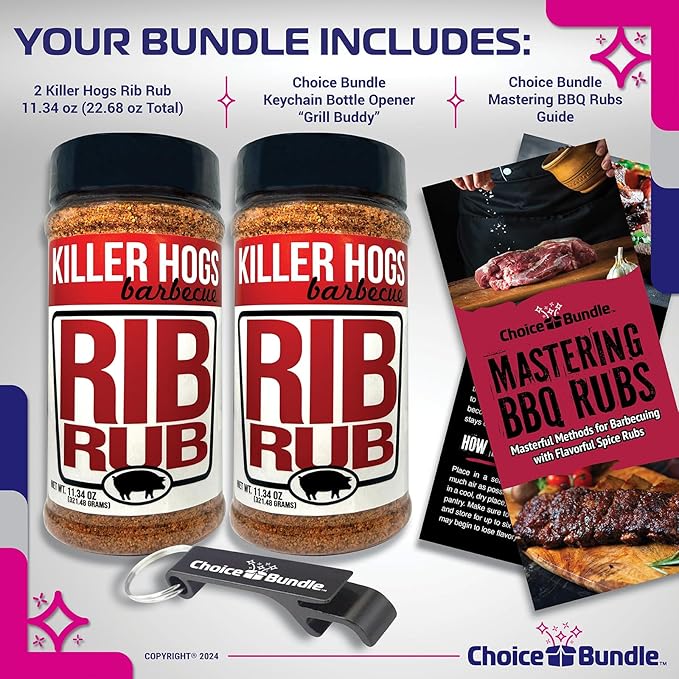 Killer Hogs Rib Rub Premium BBQ Barbecue Spice Seasoning 2 pk (22.68 oz) + Guide &amp Bottle Opener (4 Items)!