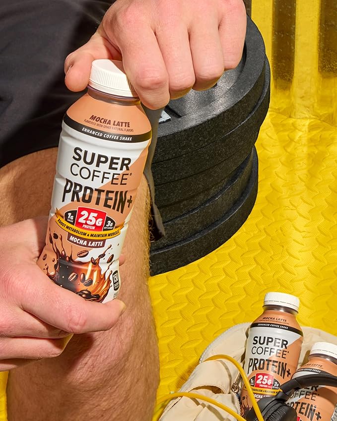 SUPER COFFEE Protein+ Keto Protein Coffee (0g Added Sugar 25g Protein 150 Calories) [Mocha] 12 Fl Oz 24 Pack | Iced Smart Coffee Drinks