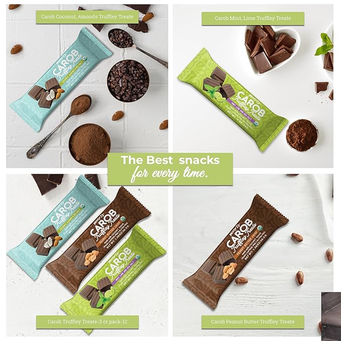 Missy J's Organic Carob Mint Truffley Treats 1.38 Oz 12 Pack Made w/Coconut Sugar Vegan Gluten and Caffeine Free Healthy Substitute for Chocolate Perfect for Snacks and Treats