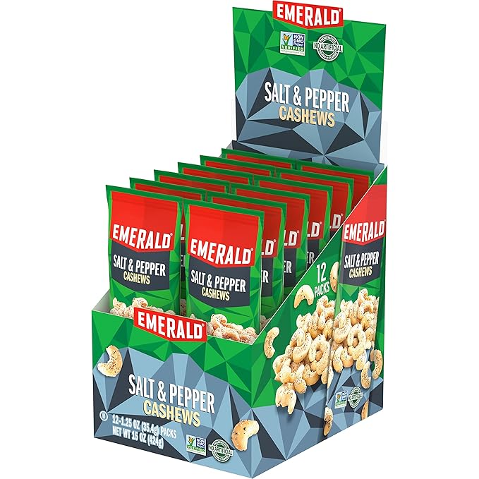 Emerald Nuts Salt and Pepper Cashews 12 Ct Box (Pack of 6)