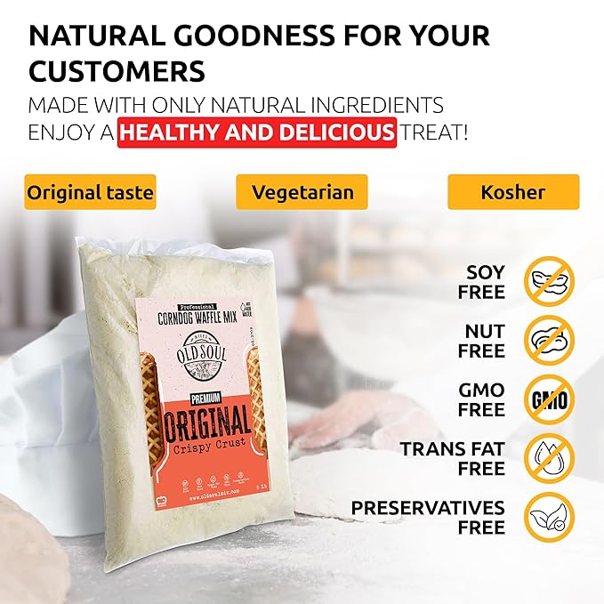 OldSoul Professional Corndog Waffle Mix | Original Flavour | 5 Lbs | 140 Waffles (5 Lbs Traditional)