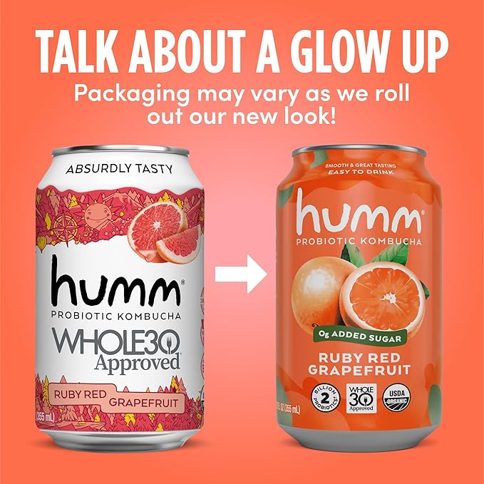Humm Whole30 Approved Kombucha Variety Pack Strawberry Blossom Cherry Limeade Ruby Red Grapefruit Organic Vegan &amp GMO Free (12 Pack)