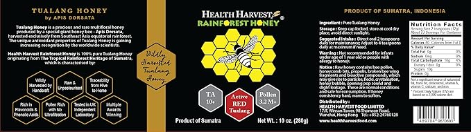 Tualang Red Honey 10oz (TA 10+ Pollen Count 3.2M+ Pollen Variety 100+) Moderate Choice for Health Maintenance Wild-ripening on 250ft Treetop Raw Unpasteurised Unfiltered