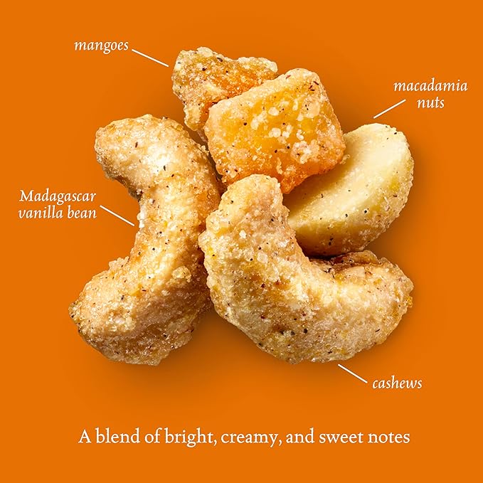 Sahale Snacks Tangerine Vanilla Cashew-Macadamia Glazed Mix 4 oz Pouches (6 Packs) - Dry-Roasted Deluxe Mixed Nuts with Mangoes &amp Madagascar Vanilla - Non-GMO Kosher &amp Certified Gluten-Free