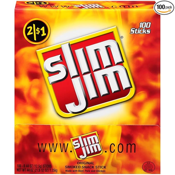 Slim Jim Original Smoked Snack Stick 2/$1.00 0.44-oz Count 100 (Pack of 1) - Jerkys
