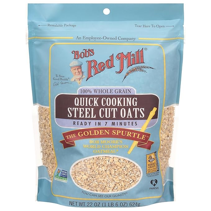 Bob's Red Mill Quick Cooking Steel Cut Oats 22oz (Pack of 4) - Non GMO Whole Grain Vegan Kosher