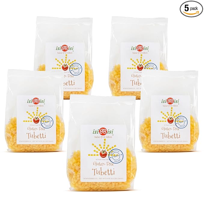 isiBisi Gluten-Free Tubetti Pasta 5-Pack - Artisanal Corn and Rice Noodles - Non GMO Vegan Made in Italy