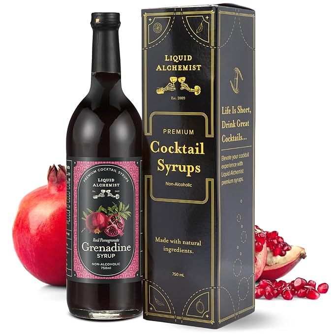 Liquid Alchemist Grenadine Syrup for Cocktails - Real Ingredients Make our Pomegranate Syrup the Perfect Shirley Temple Mix - Our Small Batch is Non-GMO Gluten Free &amp Vegan (25.4 oz)