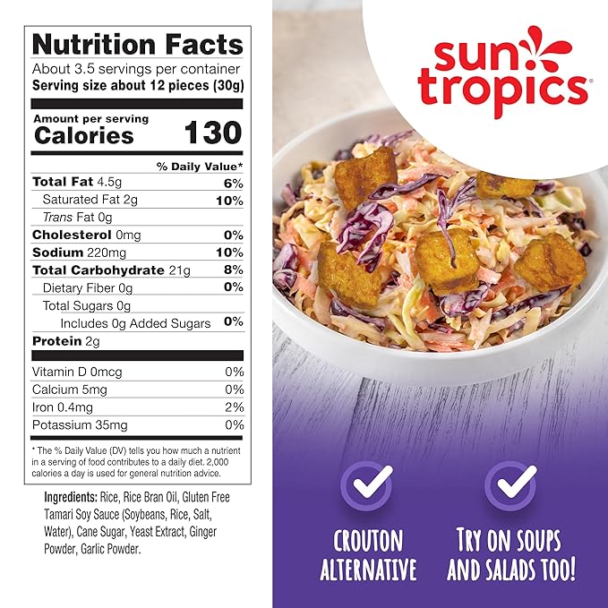 Sun Tropics Mochi Snack Bites Tamari Teriyaki Flavor 3.5 oz (Pack of 6) | Crispy Crunchy Mochi Rice Bites | Gluten Free Dairy Free No MSG Added Asian Rice Snacks