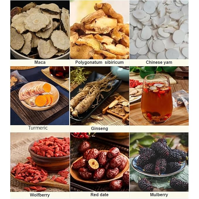 Turmeric Kidney Tea Formula Ginseng Eight Treasure Turmeric Ginseng Wolfberry Mulberry Maca Polygonatum Red DatesYam Natural Organic Healthy Kidney Cleansing Teas for Men &amp Women (2)