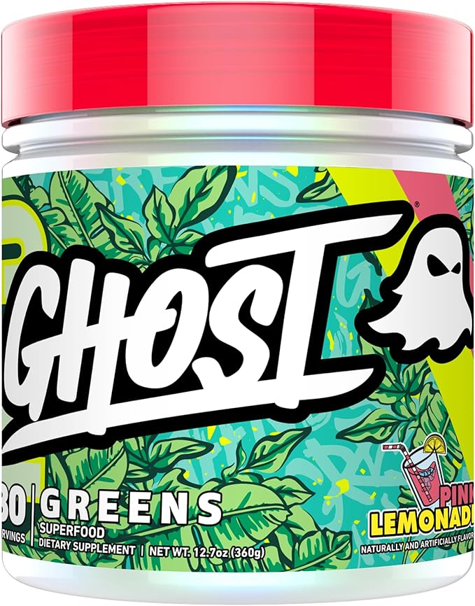 GHOST Greens Powder Pink Lemonade - 30 Servings - 19 Superfood Greens &amp Reds Powder Fruits Vegetables Spirulina &amp Chlorella Prebiotics 10 Billion CFU Probiotic &amp Digestive Enzymes -