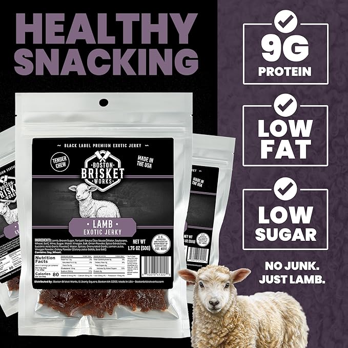 LAMB JERKY - Premium Artisan Meat - Gourmet Foodie Snack - Unique Meat Lover Gift for Men Dad - Savory High Protein Present