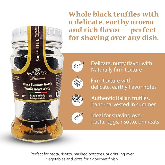 Diamante Italy Whole Black Truffle Black Summer Truffle (tuber aestivum Vitt.) without the addition of preservatives Product of Italy - 40g