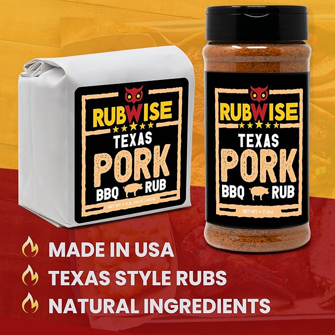 Texas Style Pork Rub &amp El Jefe Rub by Rubwise | BBQ Rub &amp Spices for Smoking &amp Grilling | Dry Rubs | Great on Beef Pork Brisket Steaks Ribs Burgers Chops Pork Butt Tenderloin NO MS