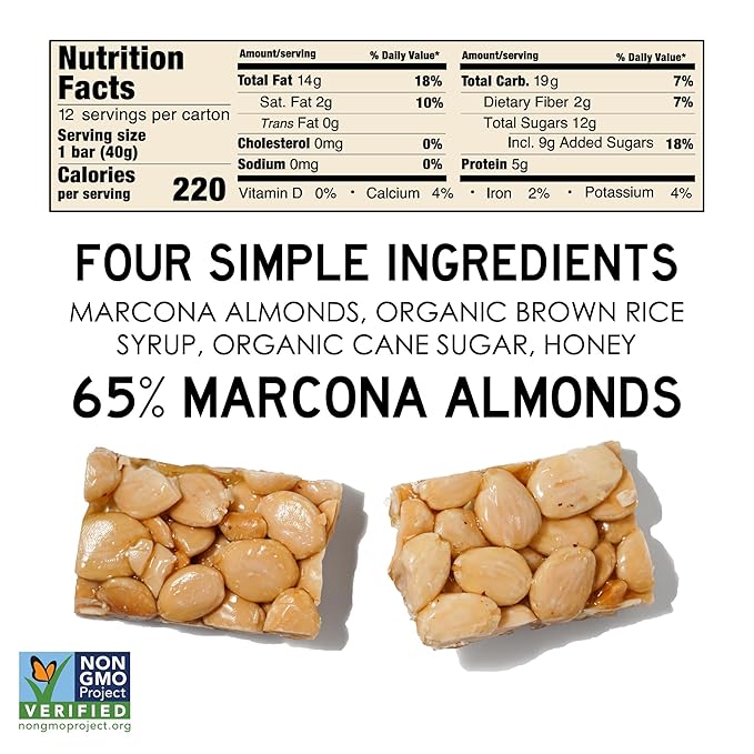 South 40 Snacks Crunchy Marcona Almond Bar Just 4 Ingredients Touch of Honey (40g Bar Pack of 12)