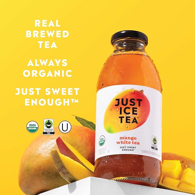 Just Ice Tea Organic Iced Tea 16 Fl Oz Glass Bottles (Mango White Tea Pack of 12)
