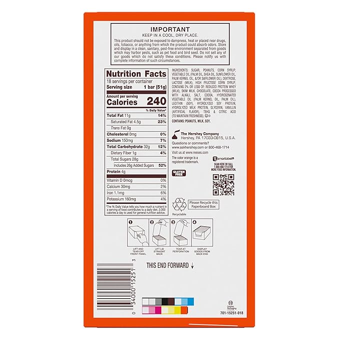 REESE'S FAST BREAK Peanut Butter Nougat Candy Bars 1.8 oz (Pack of 18)