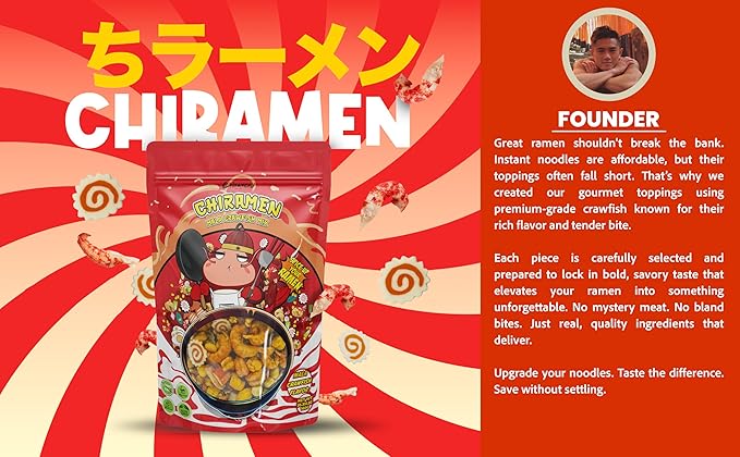 CHIRAMEN Mala Crawfish Mix Ramen Toppings – Crawfish Fish Cake Squid Imitation Crab Egg Corn Cabbage &amp Plant-Based Beef for Cup Noodles Ramen Bowls &amp Soups