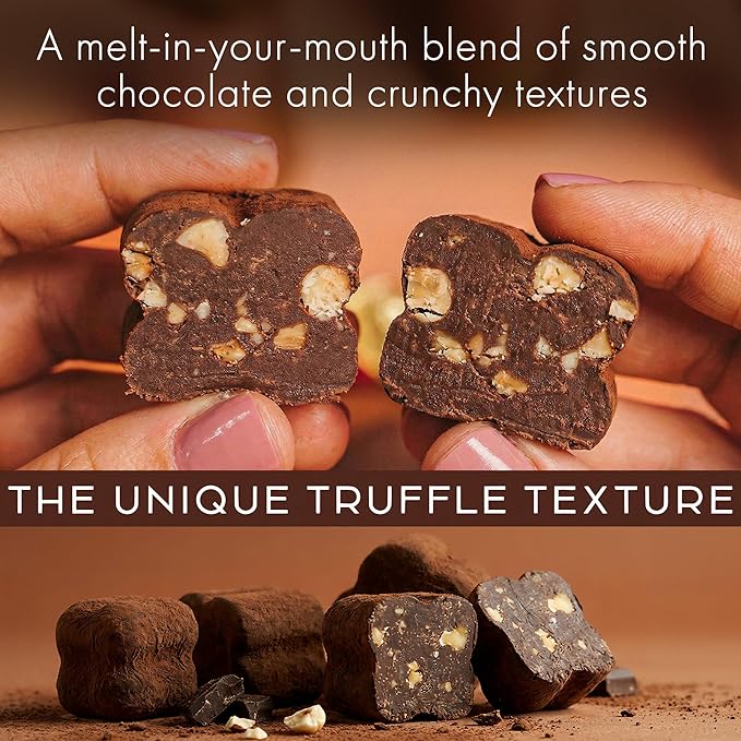 TartufLanghe Trifulot Dark Chocolate Truffles with Piedmont Hazelnuts - Crunchy Black Praline Gourmet Italian Truffle Candy Fancy Chocolate Gift Bag From Italy Dairy Free - 6.34 oz