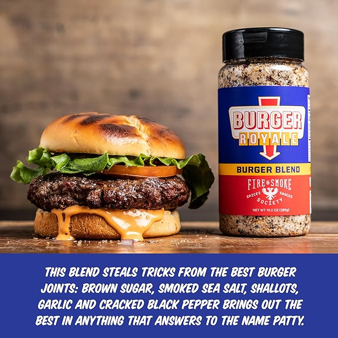 Fire &amp Smoke Burger Royale Burger Seasoning | BBQ Rub for Smoking and Grilling Meat | Beef Pork Chicken Turkey Veggie | BBQ Rubs and Spices | Brown Sugar Smoked Salt Garlic Black Pepper | L
