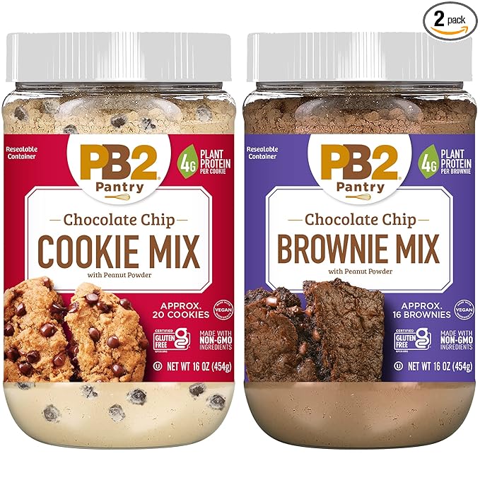 PB2 Pantry Chocolate Chip Cookie and Brownie Mix Gluten Free Non-GMO 4g Protein Per Cookie Vegan (2 Jars - 16 Oz Each)