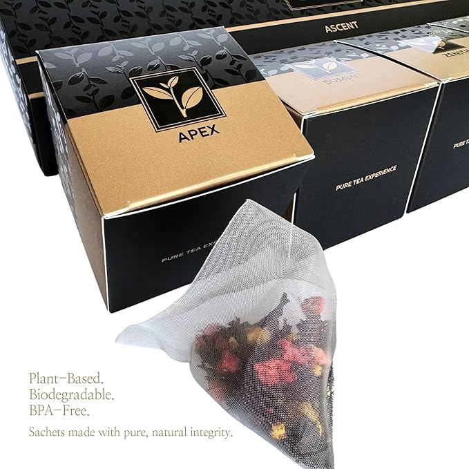 Pure And Easy Tea Ascent Premium Tea Sampler 15-Count Whole-Leaf Variety of Naturally Caffeinated Blends Designed for Focus &amp Clean Energy BPA-Free Pyramid Tea Bags Gift Box (52.5g)
