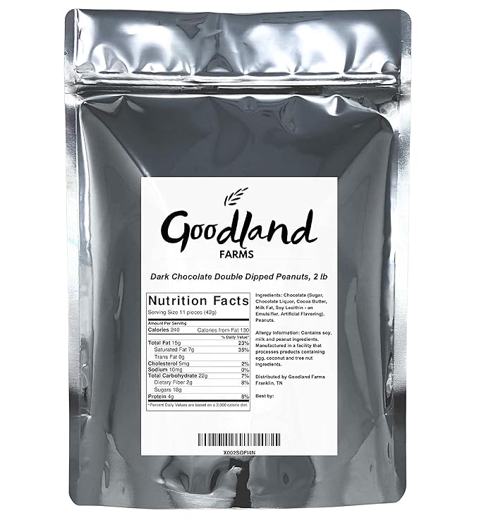 Goodland Farms Dark Chocolate Double Dipped Peanuts 2 Pounds - Wholesale Bulk Candy Dark Chocolate Covered Peanuts