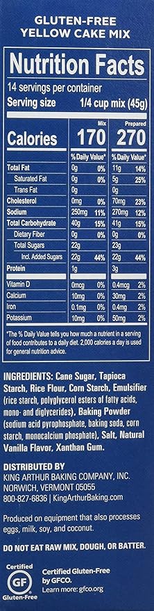King Arthur Flour Gluten-Free Yellow Cake Mix 22 Oz 1.38 Lb (Pack Of 6)