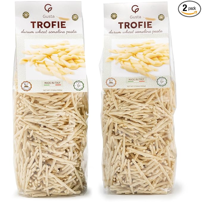 Gusta Trofie Pasta - Authentic Durum Wheat Semolina Made in Italy - Bronze-Cut Texture Easy to Digest Clean Ingredients No Additives - Perfect for Pesto Sauces &amp Family Meals - 17.6oz (2 Pack