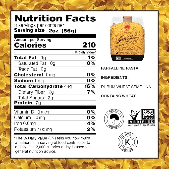 Garofalo - Premium Durum Wheat Semolina Farfalline Pasta Italian Made Bronze-Drawn Al-Dente One-Ingredient Pasta (2 pack)